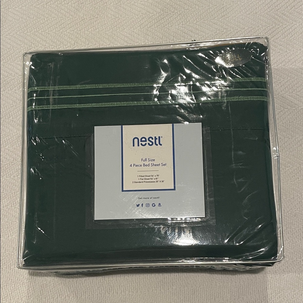 NWT NESTL Deep Pocket Full Size Hunter Green Bed Sheet Set